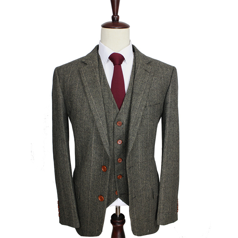 Men's Suits Blazers Custom Made Dark green Herringbone Men Slim Fit wedding suit men's Tailor made SuitJacketPantsVest 230705