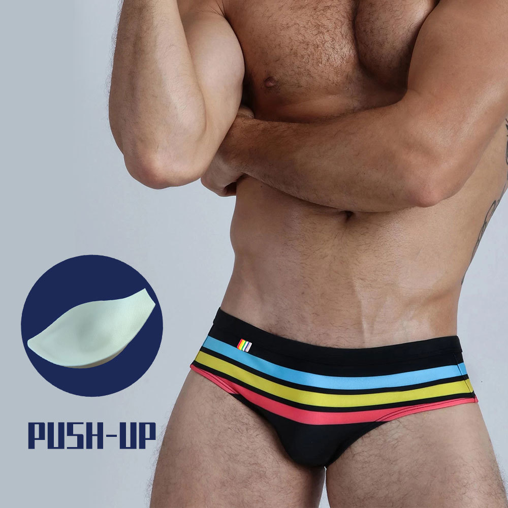 Men's Swimwear UXH apron men's swimsuit color stripe breathable sunbath Pushup pad 230705