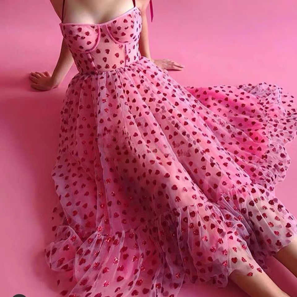 2023 women's new pink love suspender dress princess skirt