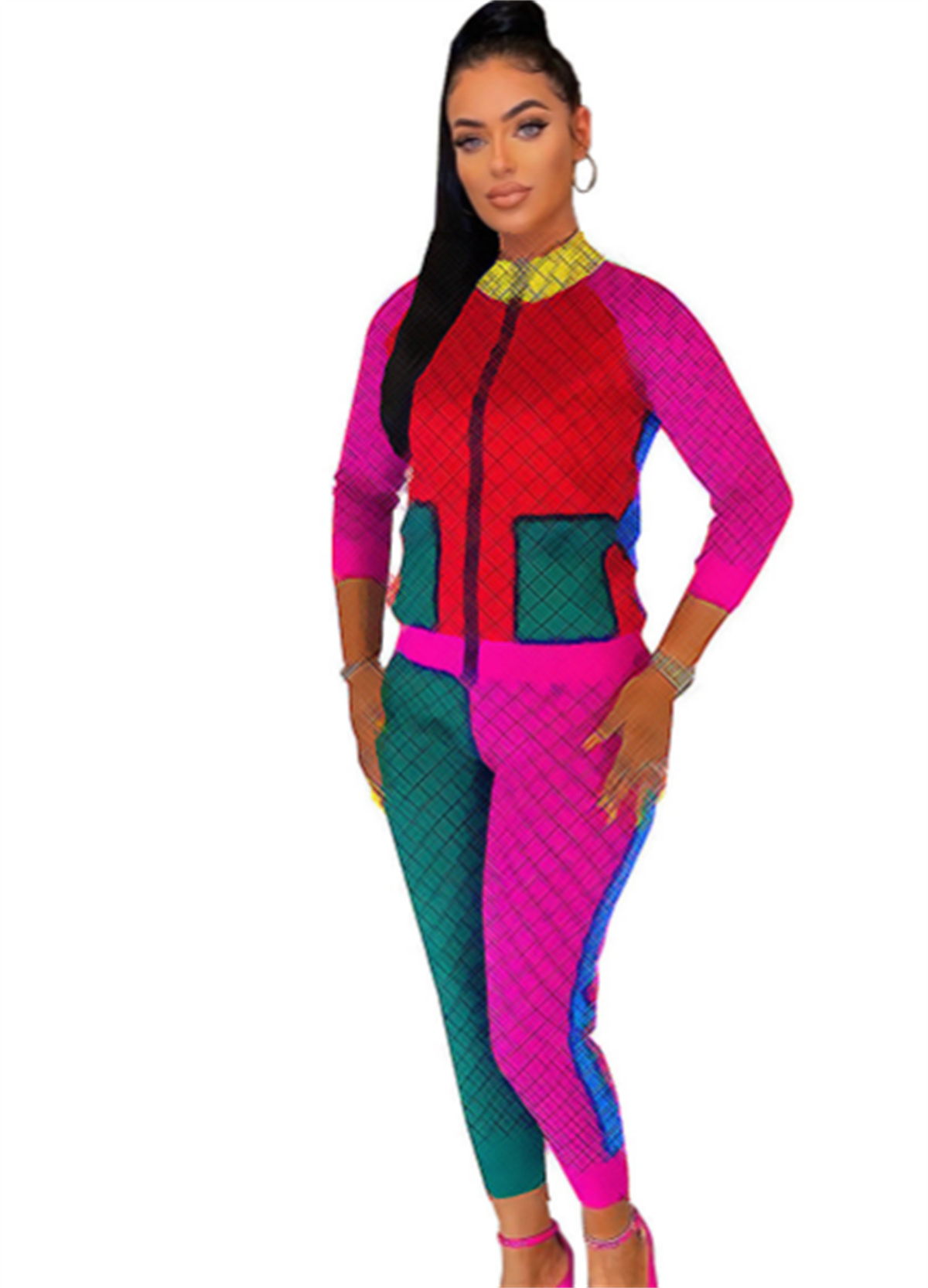 Fashion Women Tracksuits Two Pieces Sets Slim Stitching Pullover Long Sleeve Pants Autumn Winter Sweaters Suit Casual Sportwear Outfits Ladies Clothin