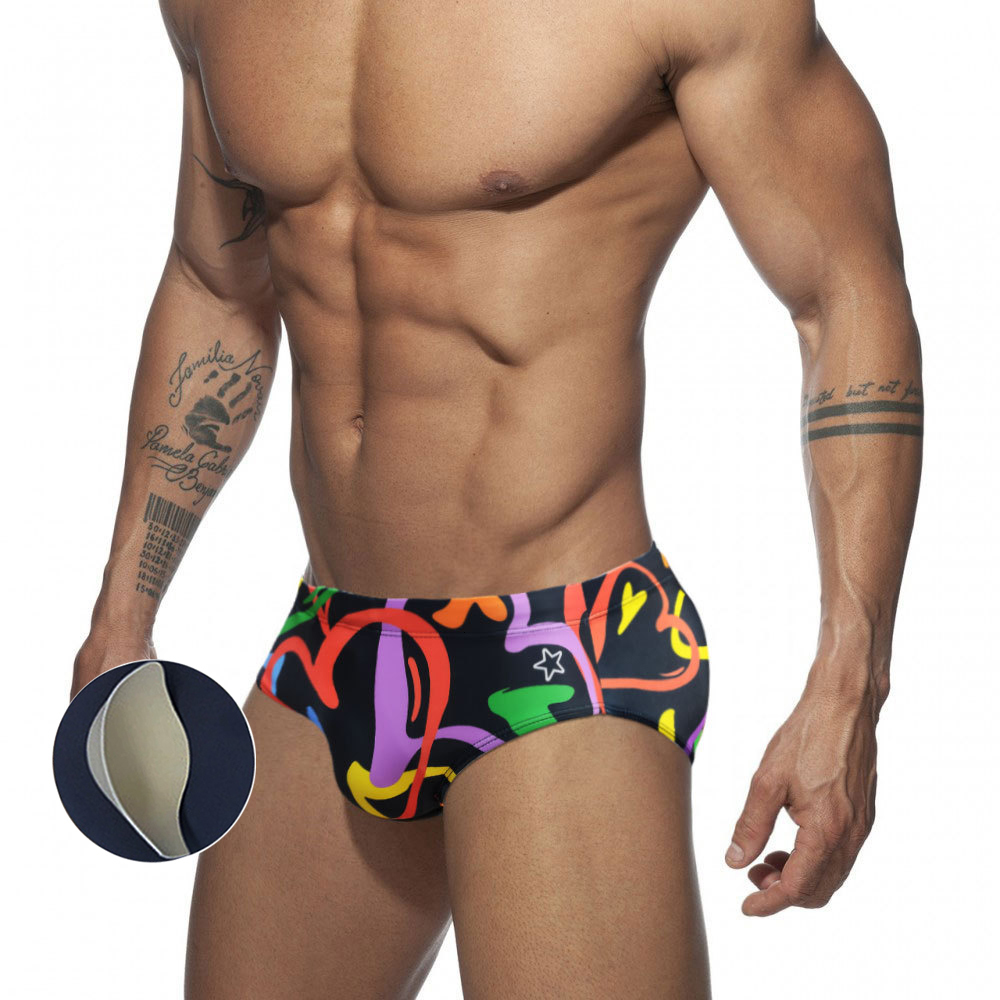 Men's Swimwear Graffiti Colorful Lines Love Swimming Relay European and American Fashion Trends Beach Surfing Bikini Swim Pants with Push Pads 23