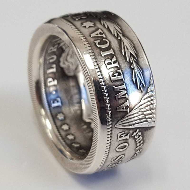Morgan Silver Dollar Coin Ring 'Heads' Silver Plated Handmade Women Men Vintage Punk Personality Coin Rings Fashion Jewelry L230620