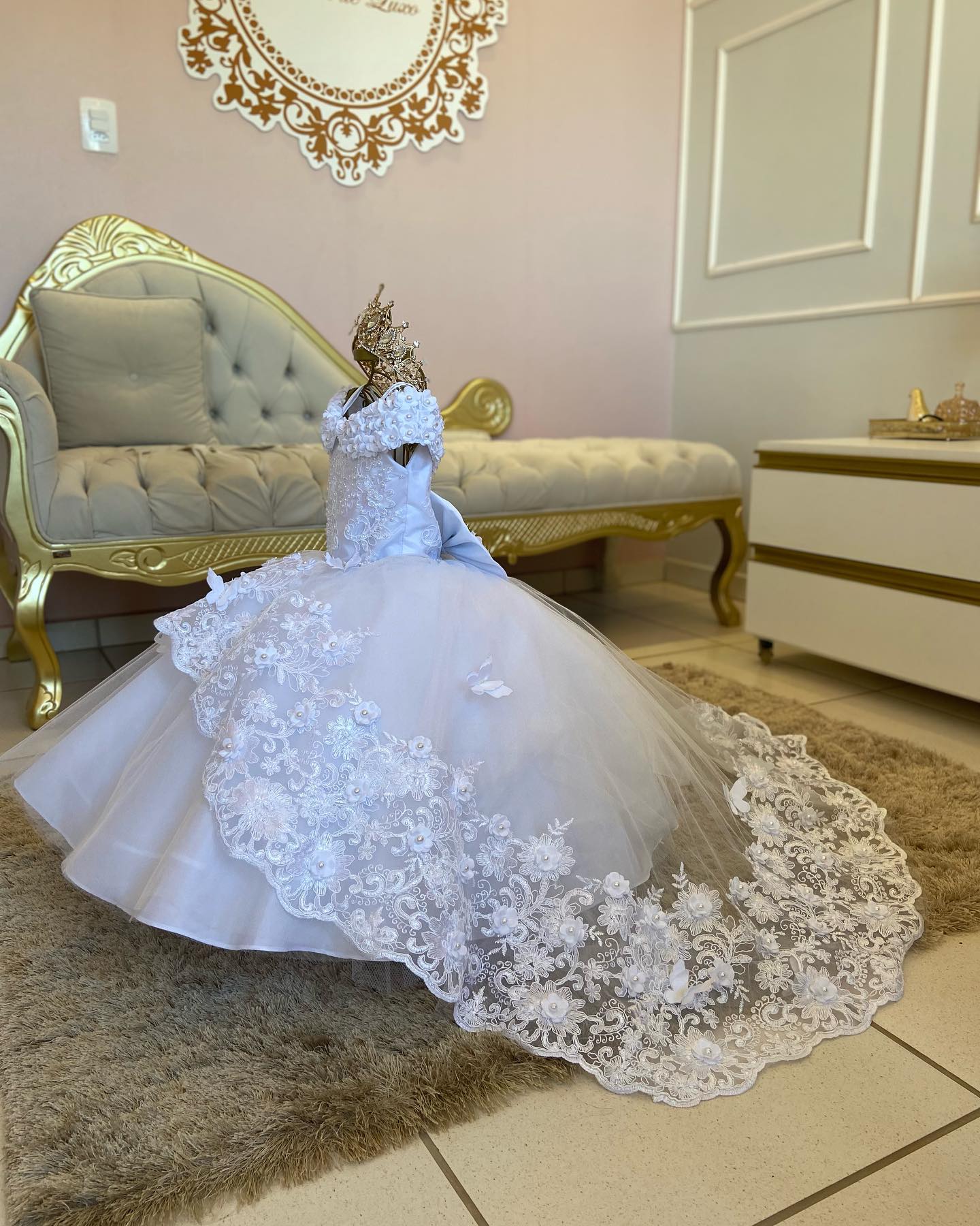 White Pearls Flower Girls Dress First Birthday Princess Beaded Floral Tulle Christmas New Ball Gown Photoshoot