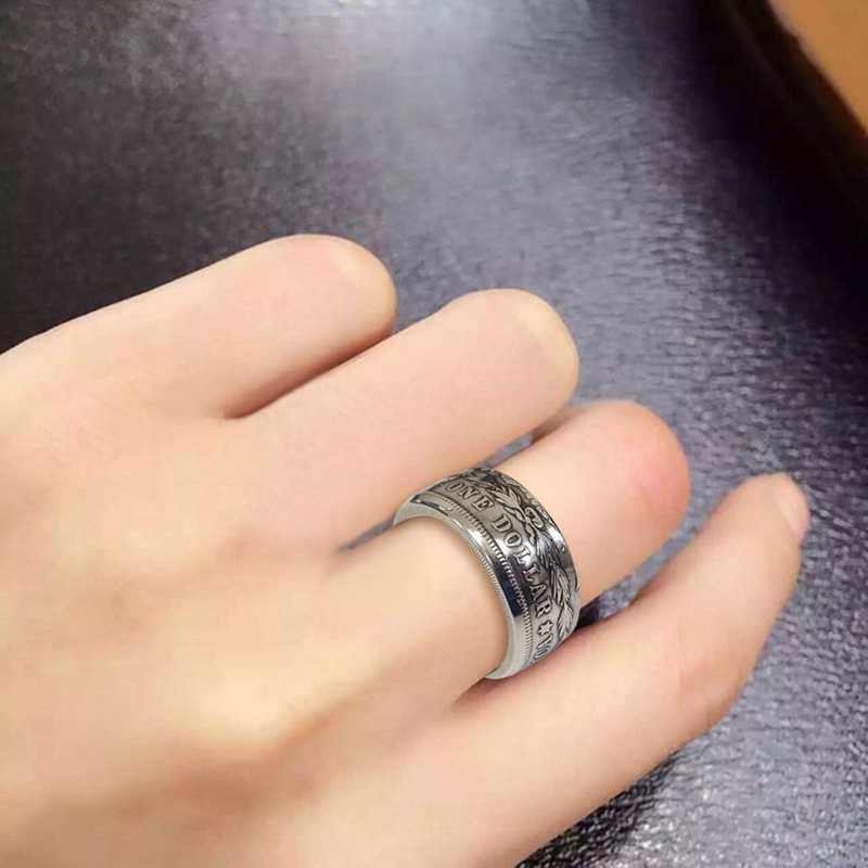 Morgan Silver Dollar Coin Ring 'Heads' Silver Plated Handmade Women Men Vintage Punk Personality Coin Rings Fashion Jewelry L230620