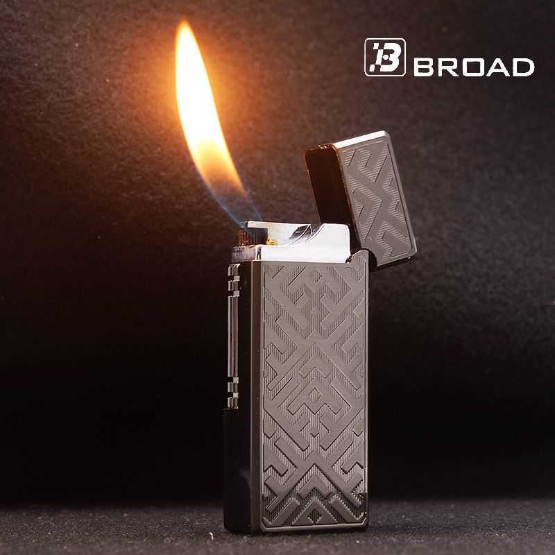 BROAD Flint Gas Lighter Butane Side Slip Grinding Wheel Lighters Cigarettes Accessories Cigar Smoking Gadgets for Men E7D2 No W260202