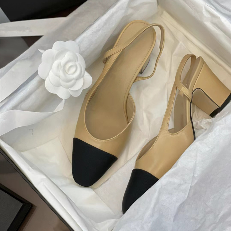 Pure Original Small Fragrant Sandals for Women 2023 New Combination Color Thick Heels for Women's Shoes Work Slingback Leather High Heels