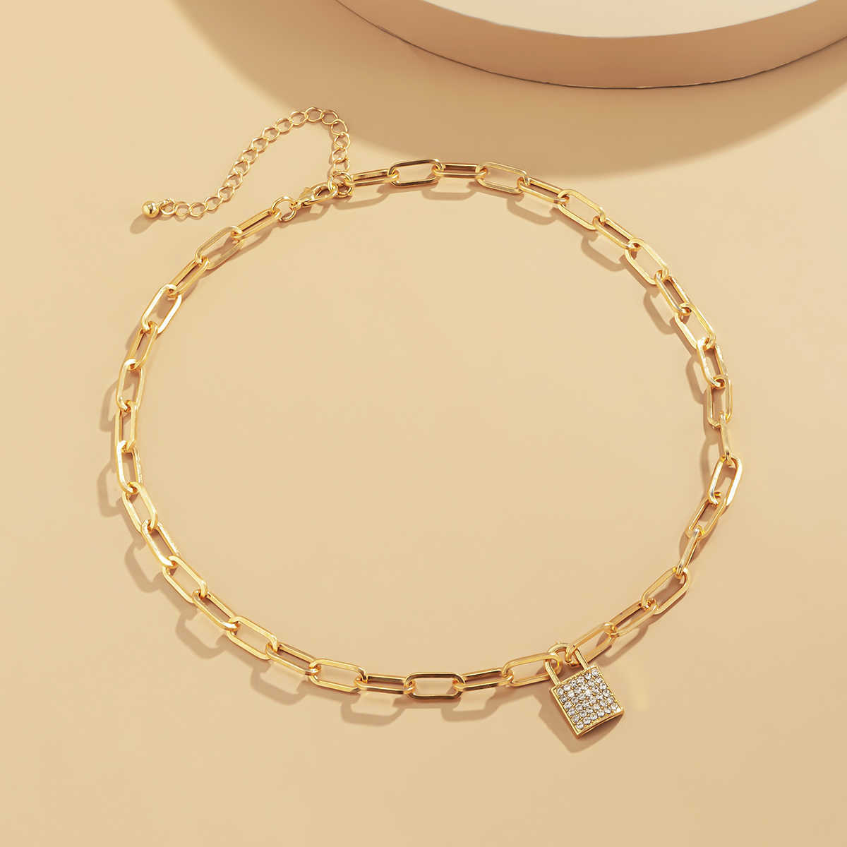 Pendant Necklaces Shixin Punk Simple Lock Pendants Necklace for Women Trendy Padlock Crystal 2023 Fashion Neck Chains Jewelry 230613