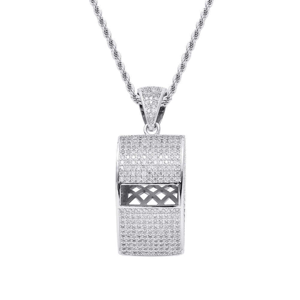 Gzw Jewelry Creative New Whistle Pendant Necklace Fashion Trend Hip Hop Iced Out Full Cubic Zirconia Cz Stone Real Gold Plated Rapper Bijoux Male Gift