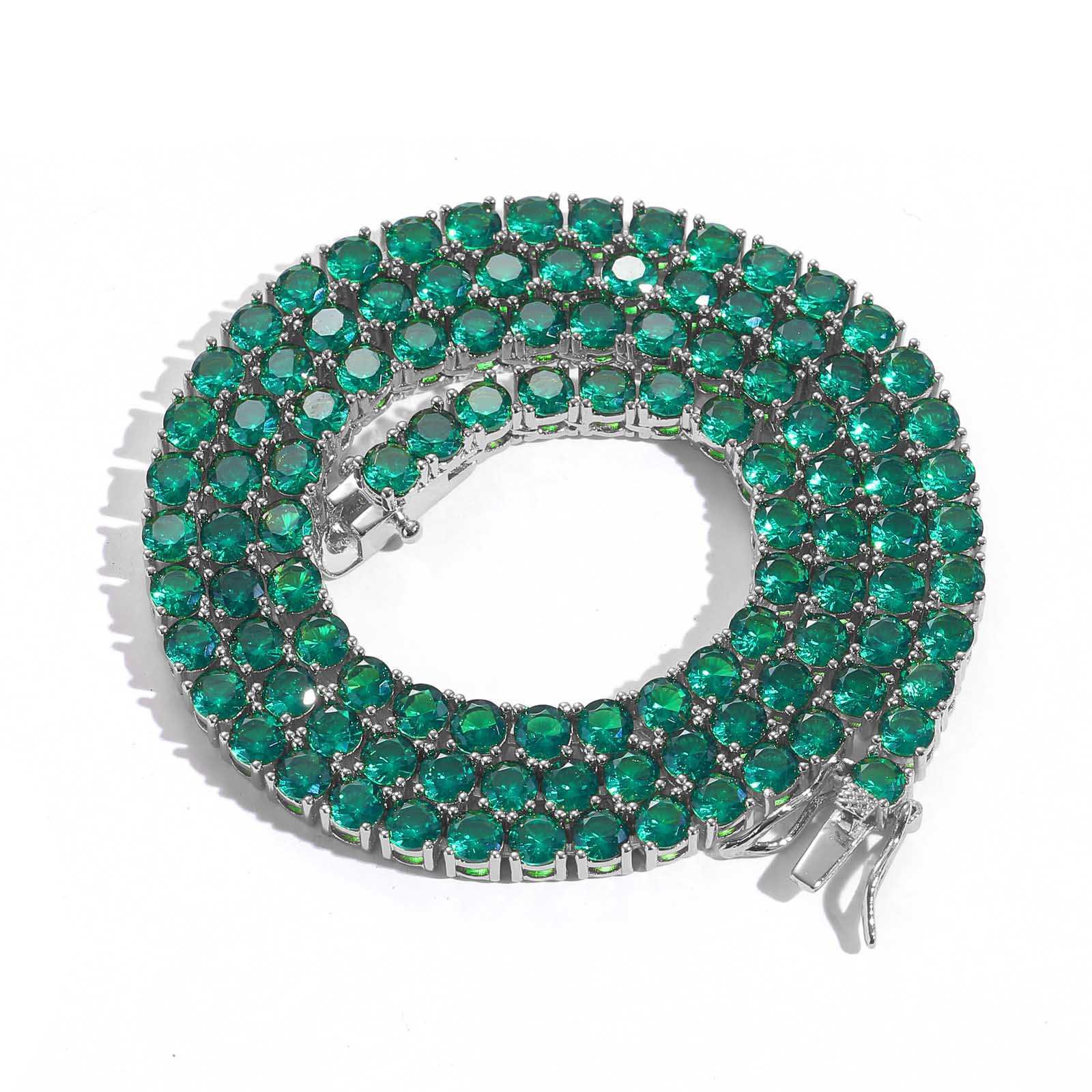 Hip Hop 4mm Green Zircon Tennis Chain Necklace Simple Personalized Bling Cz Cubic Zirconia Gemstone Chains Choker Bracelet For Men Women Iced Out Wolf