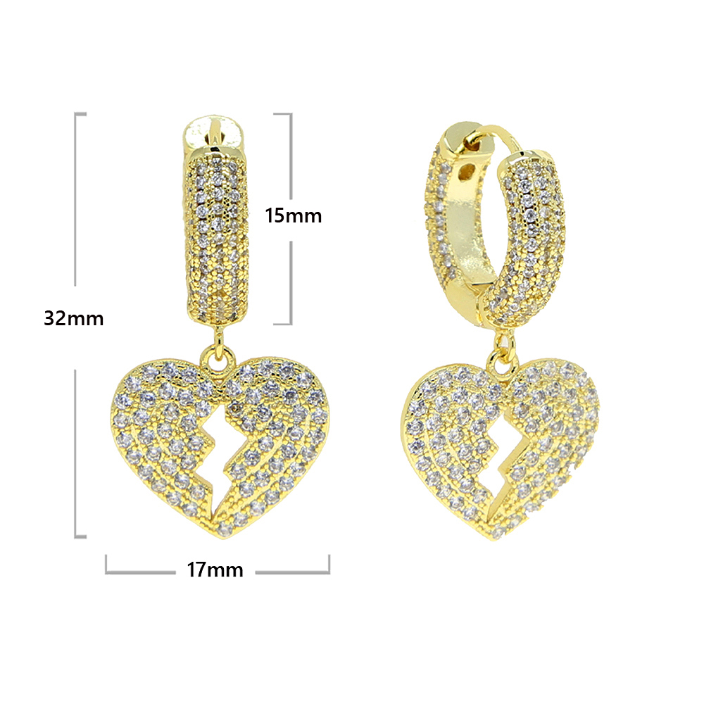 2025 New style Cracked Heart Earring Full Iced Out Bg Pave Cubic Zircon CZ Fashion Hip Hop Men Women Lady Jewelry 57ce