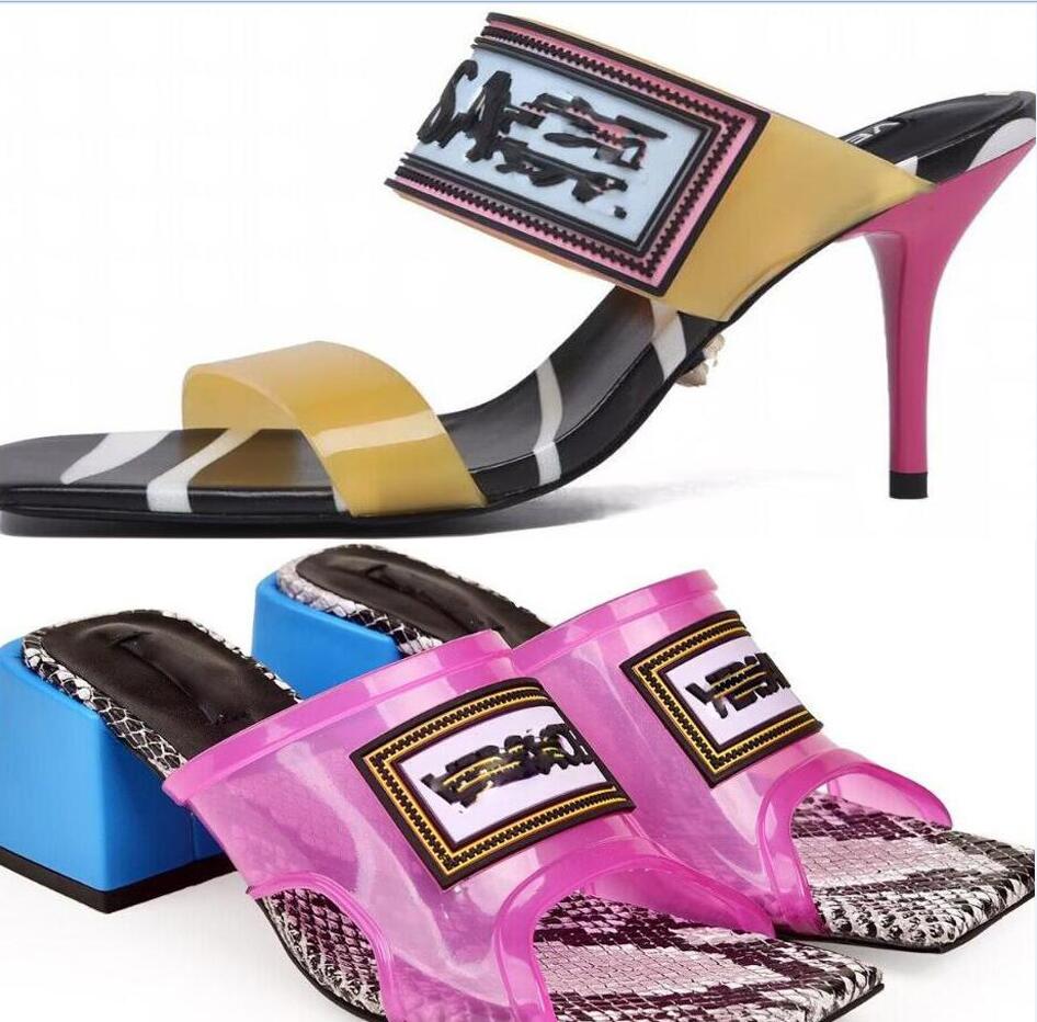 Designer PVC Slippers Sandals Ladies Summer Beach Red Black sStripes Sasual Green High Heels shoes Dress Shoes