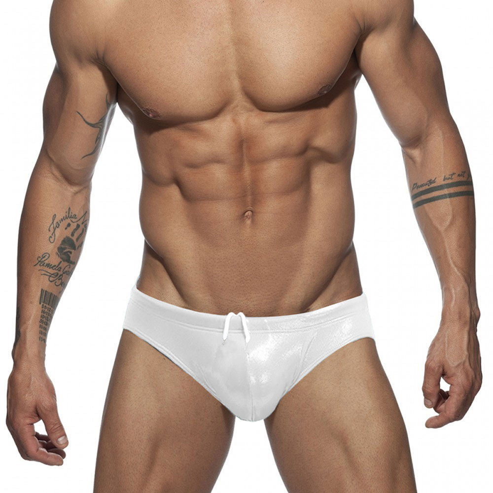 Men's Swimwear solid color shiny low rise swimming trunks European and American fashion with push pad bikini summer beach surfing quick drying sh