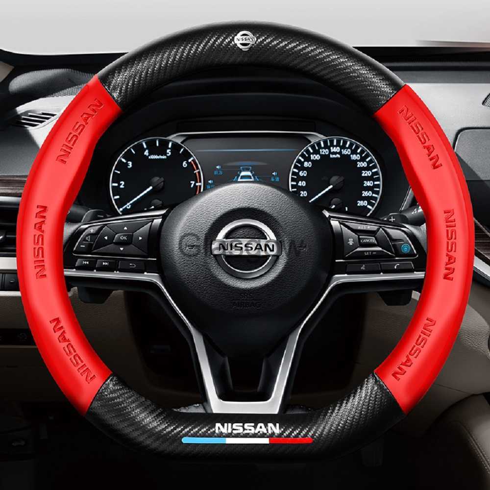 Steering Wheel Covers Car carbon fiber steering wheel cover is applicable to Nissan Qashqai J11 J10 Juke Tida March Kicks Versa Quashqai accessories x0705