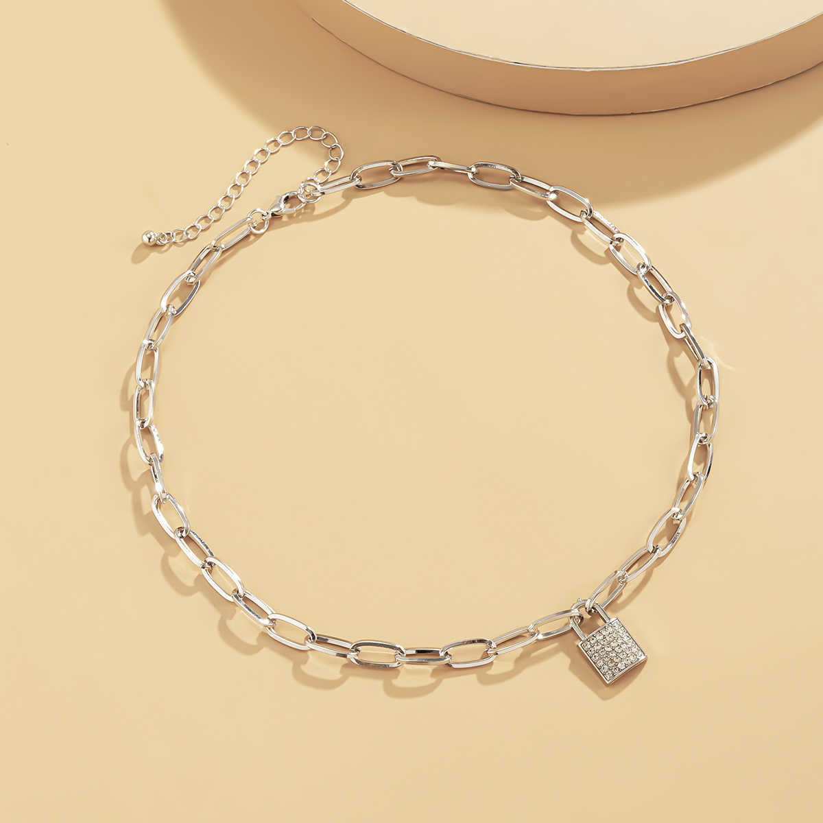 Pendant Necklaces Shixin Punk Simple Lock Pendants Necklace for Women Trendy Padlock Crystal 2023 Fashion Neck Chains Jewelry 230613