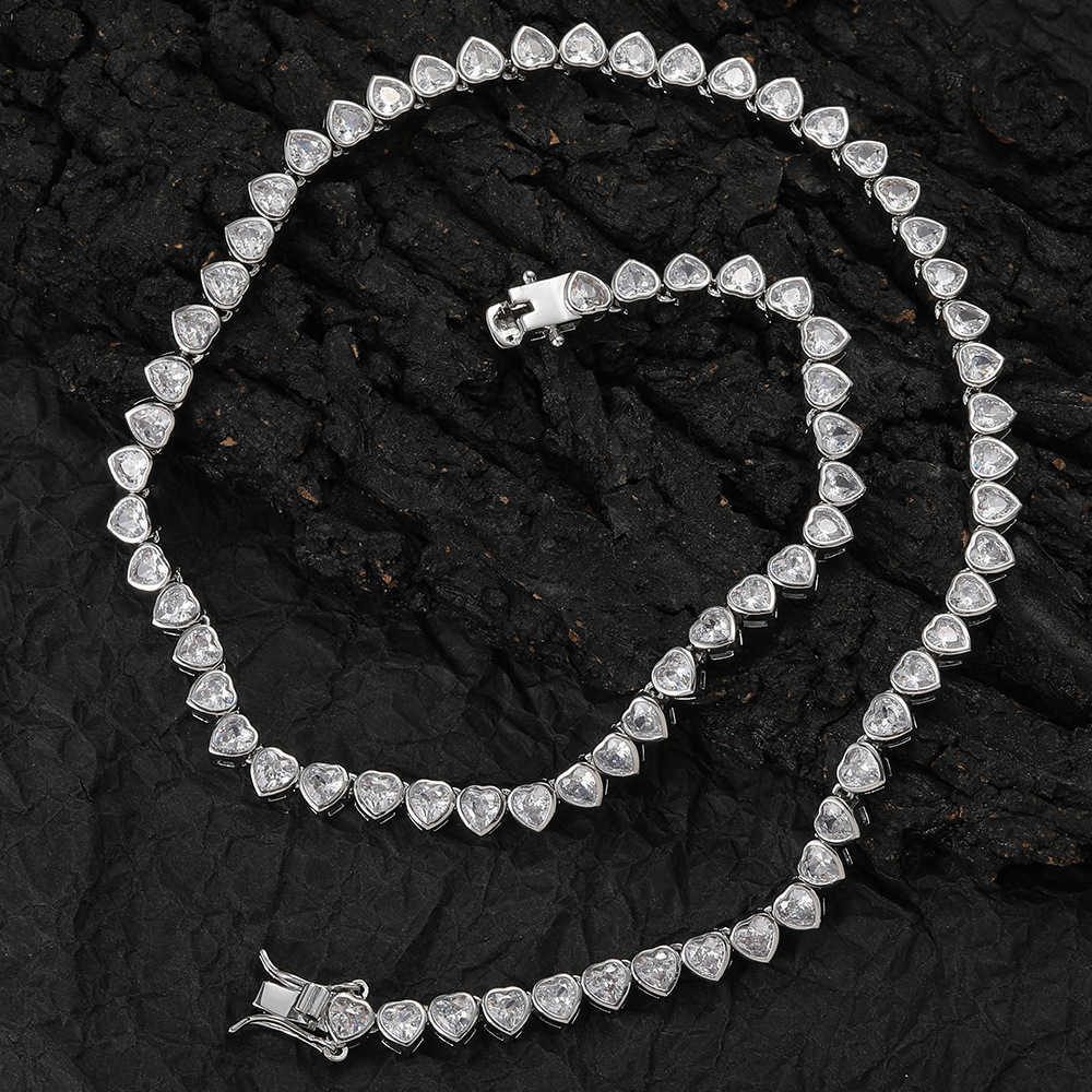 Hip Hop Heart Shaped Tennis Chain Necklace Couple Folding Fashion Copper Implaid Iced Out Cubic Zircon Chain Choker Cz Stone Necklaces For Men And Wom