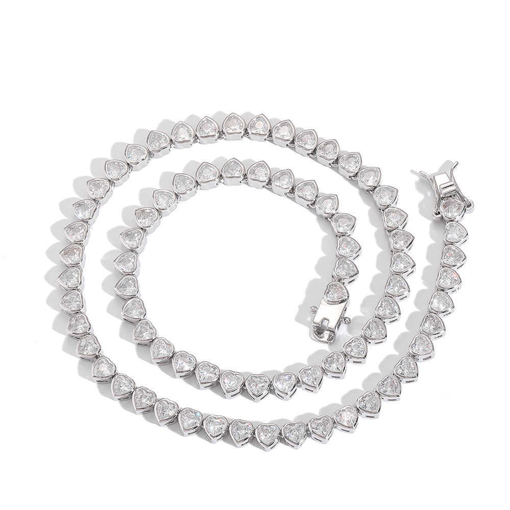 Hip Hop Heart Shaped Tennis Chain Necklace Couple Folding Fashion Copper Implaid Iced Out Cubic Zircon Chain Choker Cz Stone Necklaces For Men And Wom