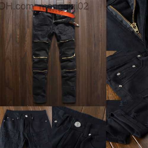 Men's Jeans Trendy Mens Destroyed Ripped Jeans Black White Red Fashion College Boys Skinny Runway Straight Zipper Denim Pants Jean Z230711