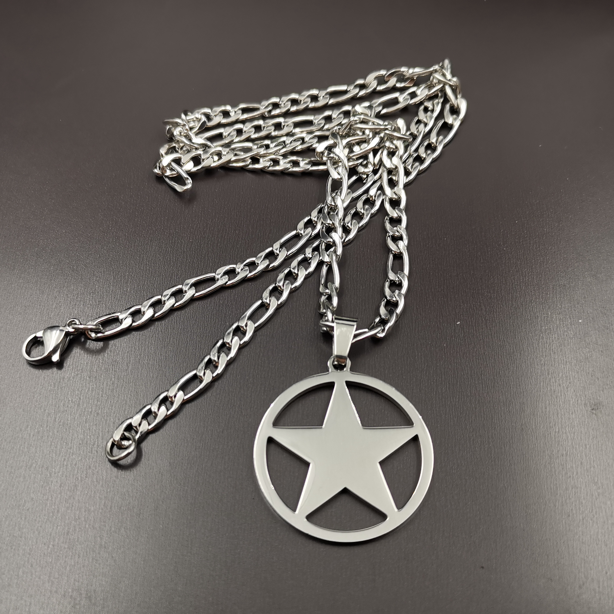 Mens Stainless Steel Pentagram Necklace Five-pointed Star Pendant Polished Silver 24inch for Friends Fashion Gifts