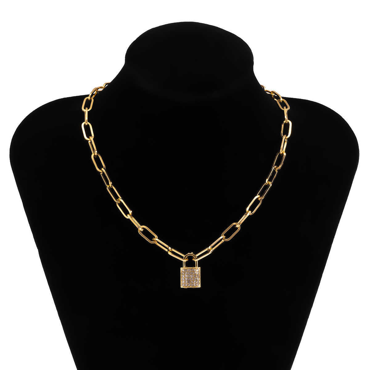 Pendant Necklaces Shixin Punk Simple Lock Pendants Necklace for Women Trendy Padlock Crystal 2023 Fashion Neck Chains Jewelry 230613