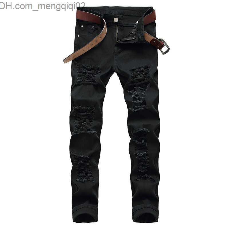 Men's Jeans Mens White Black Distressed Holes Skinny Jeans Full Length Denim Pants Street Style Trousers Wholesale Z230711