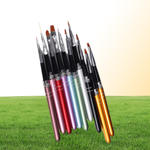 10Pcs Nail Art Brush Pen Detachable Metal Flat Crystal Carving Polish Gel UV Painting Drawing Line Tips Tool 3D Design Extension