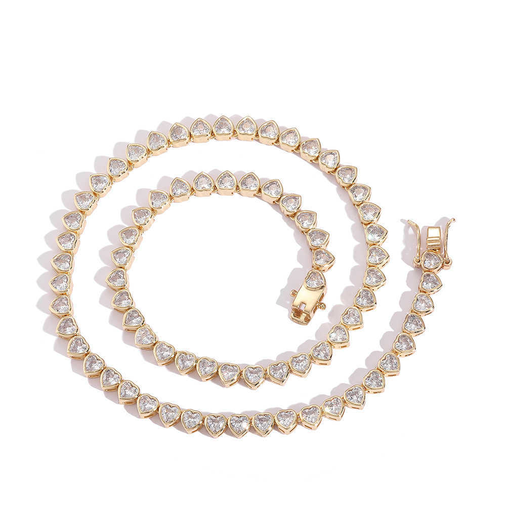 Hip Hop Heart Shaped Tennis Chain Necklace Couple Folding Fashion Copper Implaid Iced Out Cubic Zircon Chain Choker Cz Stone Necklaces For Men And Wom