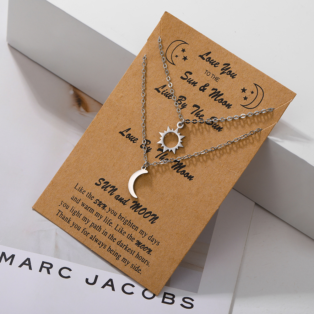 Antique Silver Moon and Sun Pendant Necklace for Women Gift