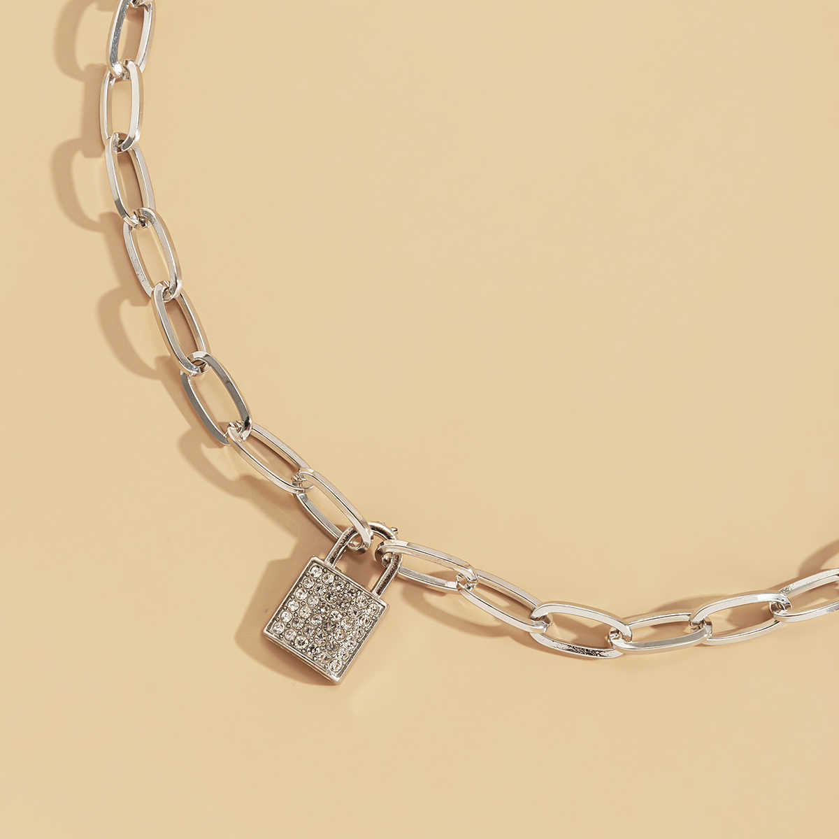 Pendant Necklaces Shixin Punk Simple Lock Pendants Necklace for Women Trendy Padlock Crystal 2023 Fashion Neck Chains Jewelry 230613