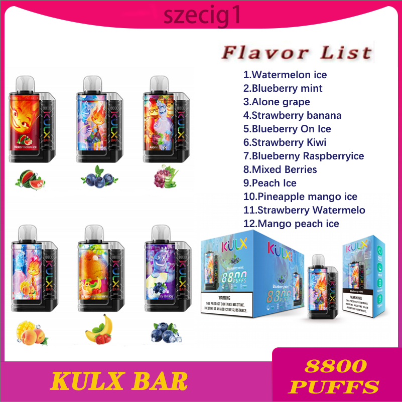 Original Kulx Bar Mesh Coil 8800 Puff E Cigarette 12 Flavors 18ml Rechargeable Disposable Vape Pen Device Pod Smoking Vapes Kit Puff 8000 Puffs 0% 2% 3% 5% 600mAh Battery
Original Kulx Bar Mesh Coil 8800 Puff E Cigarette 12 Flavors 18ml Rechargeable Disposable Vape Pen Device Pod Smoking Vapes Kit Puff 8000 Puffs 0% 2% 3% 5% 600mAh Battery