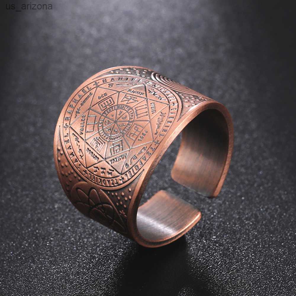 Dawapara Seal of The 7 Archangels Protection Ring Amulet Metatron Cube Lilith Symbol The Secrets of King Solomon Vintage Jewelry L230620
