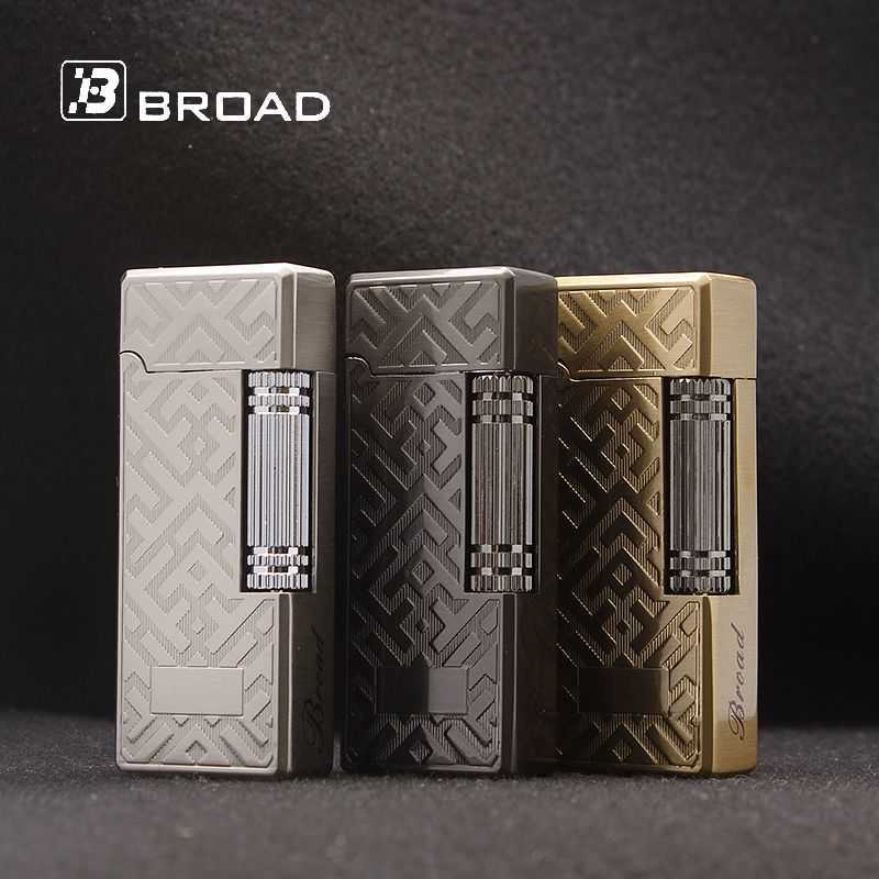 BROAD Flint Gas Lighter Butane Side Slip Grinding Wheel Lighters Cigarettes Accessories Cigar Smoking Gadgets for Men E7D2 No W260202