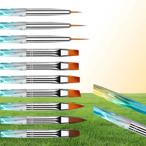 10Pcs Nail Art Brush Pen Detachable Metal Flat Crystal Carving Polish Gel UV Painting Drawing Line Tips Tool 3D Design Extension
