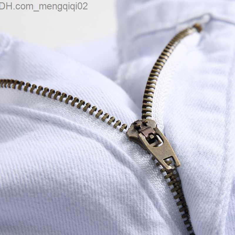 Men's Jeans Mens White Black Distressed Holes Skinny Jeans Full Length Denim Pants Street Style Trousers Wholesale Z230711