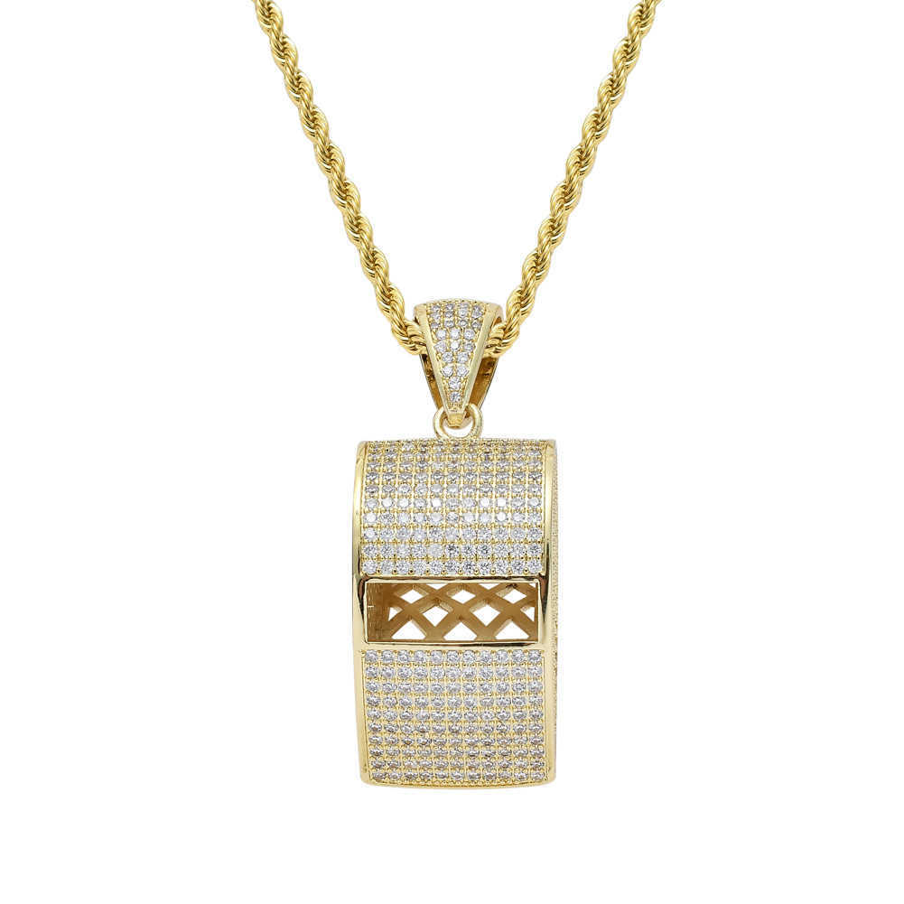 Gzw Jewelry Creative New Whistle Pendant Necklace Fashion Trend Hip Hop Iced Out Full Cubic Zirconia Cz Stone Real Gold Plated Rapper Bijoux Male Gift