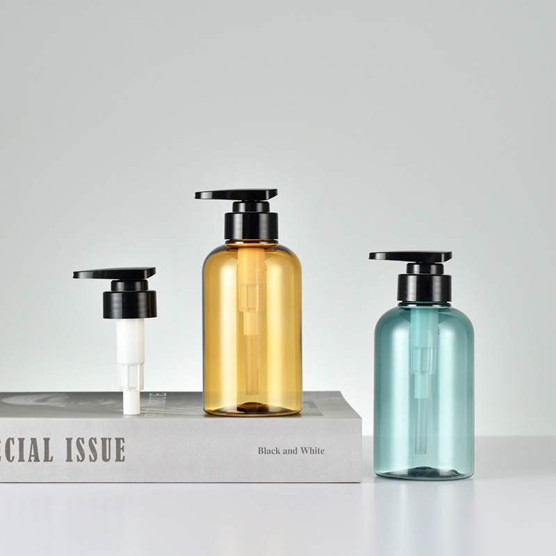 Amber Blue Plastic Pump Bottles 10oz 300ml 16oz 500ml Cosmetic Containers for Lotion Skin Care Serum Shampoo Shower Gel Body Butter