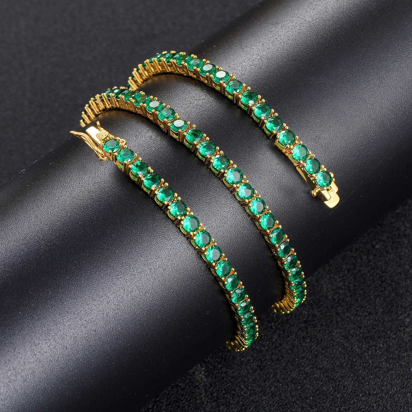 Hip Hop 4mm Green Zircon Tennis Chain Necklace Simple Personalized Bling Cz Cubic Zirconia Gemstone Chains Choker Bracelet For Men Women Iced Out Wolf