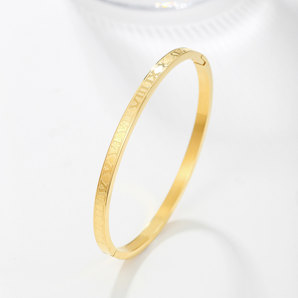 Classic Design Roman Numerals Bangle Bracelet Gold Titanium Steel Jewelry for Gift