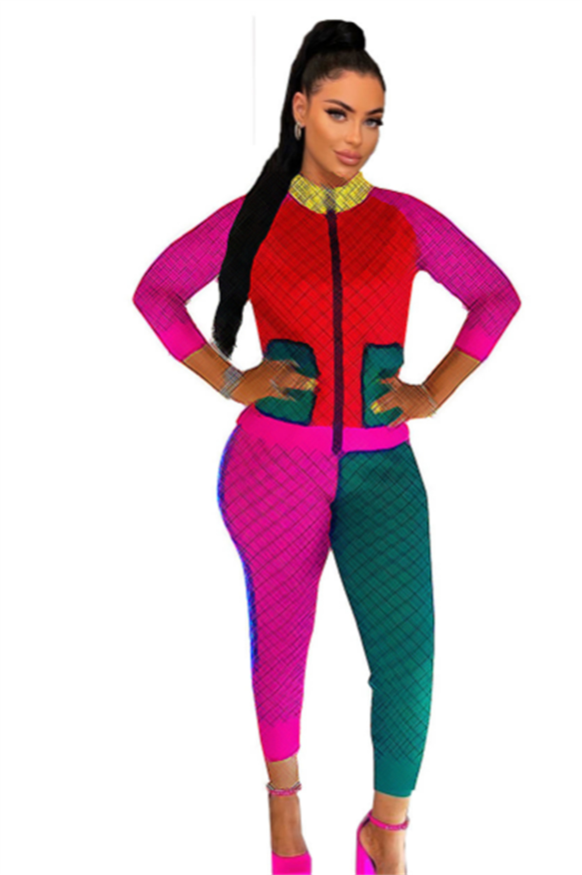 Fashion Women Tracksuits Two Pieces Sets Slim Stitching Pullover Long Sleeve Pants Autumn Winter Sweaters Suit Casual Sportwear Outfits Ladies Clothin
