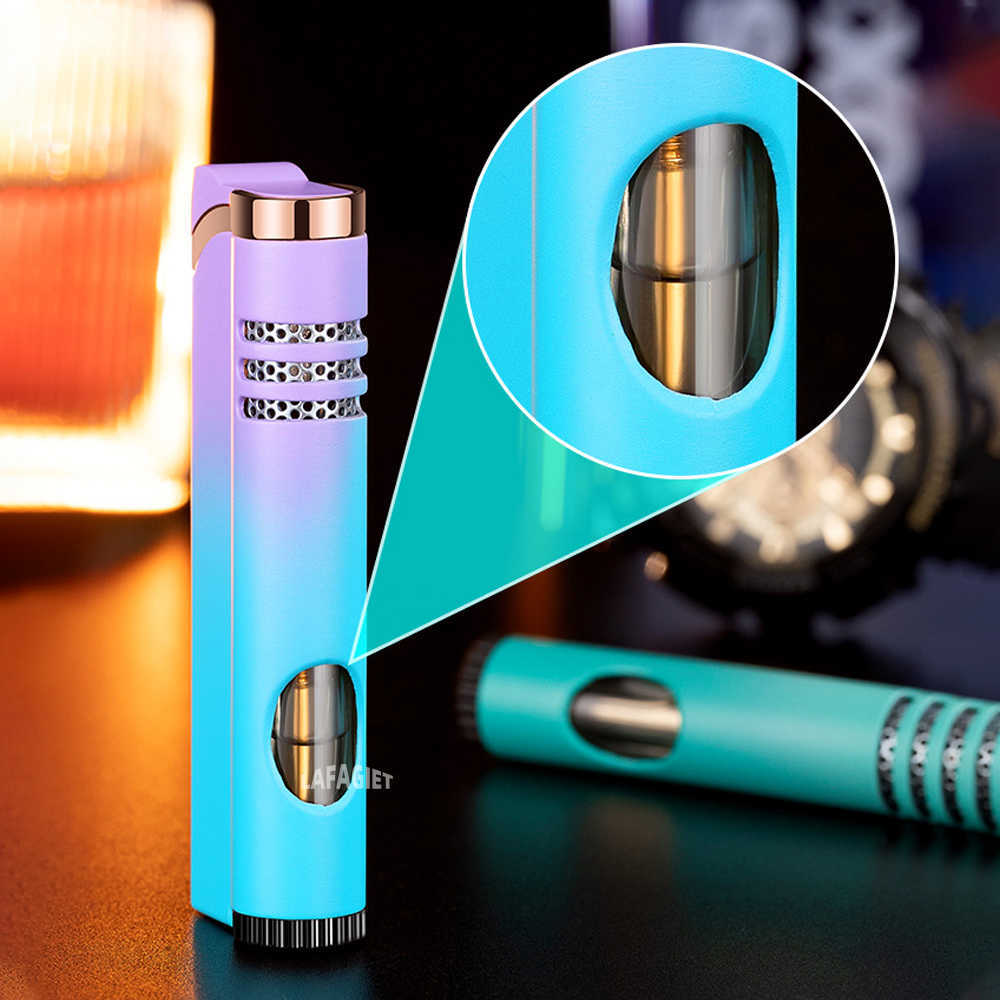 Windproof Torch Without Gas Lighter Powerful Tube Straight Blue Fire Turbo Pipe Butane Refillable Jet Flame Creative Smoker Gift GQG5 OH3J W260202