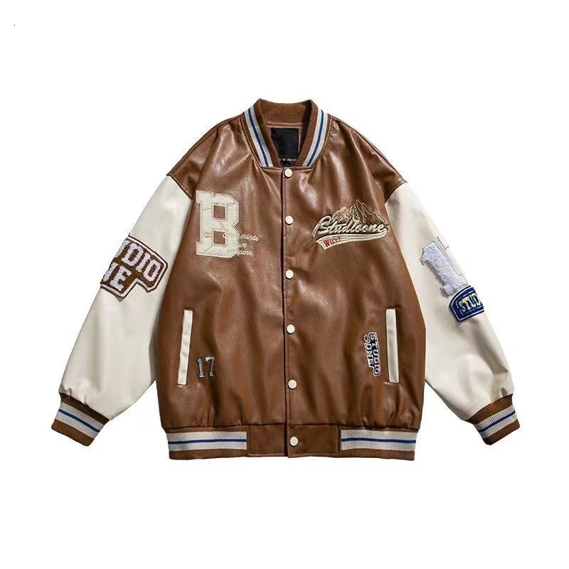 Mens Jackets Autumn and winter retro American pilot leather jacket mens and womens hiphop loose Y2K embroidered stitching baseball uniform 230705