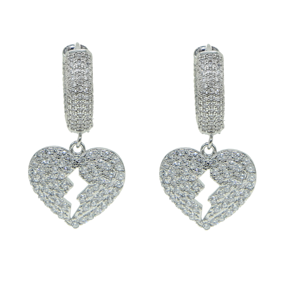 2025 New style Cracked Heart Earring Full Iced Out Bg Pave Cubic Zircon CZ Fashion Hip Hop Men Women Lady Jewelry 57ce