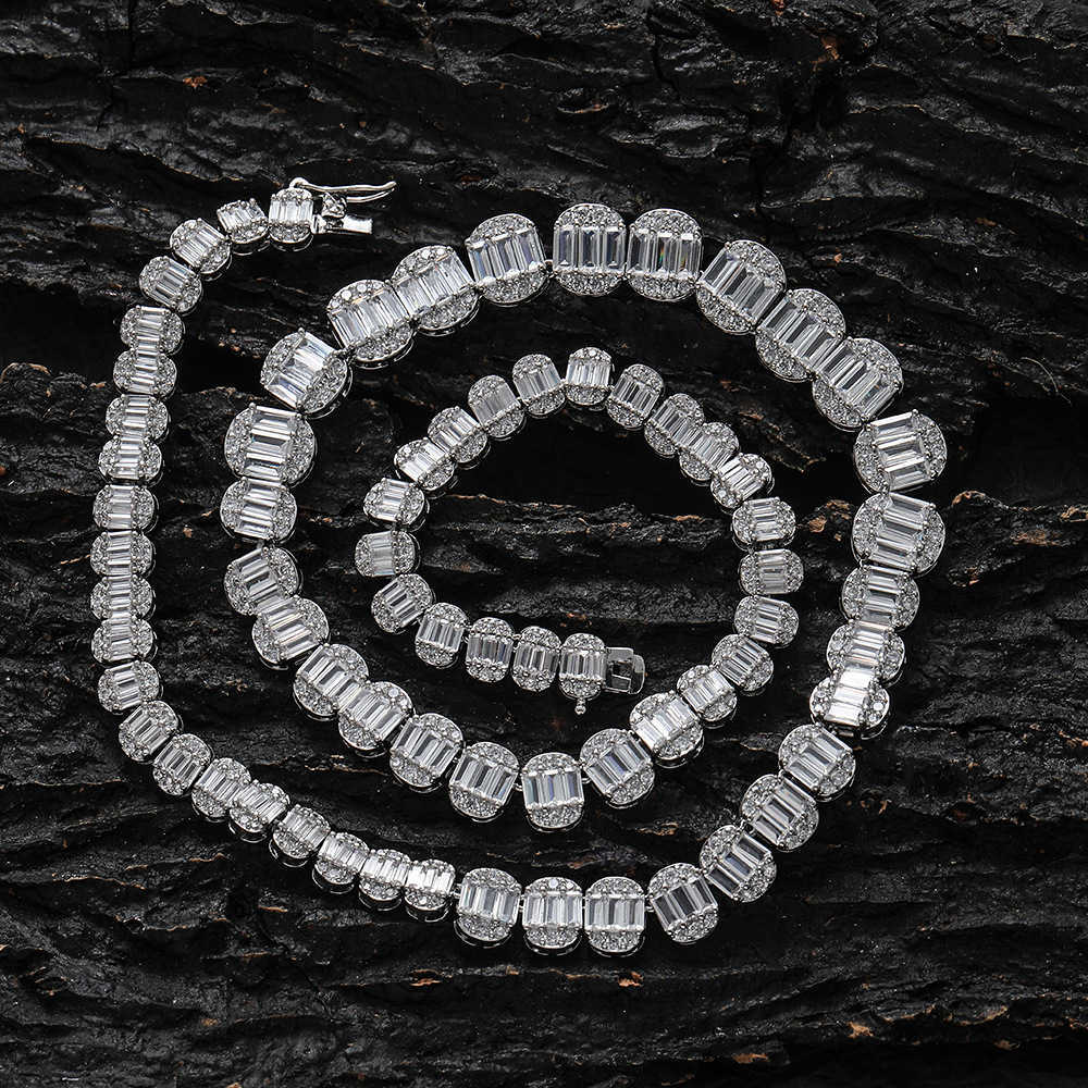 New Gradual Size Cubic Zircon Tennis Chain Necklace Choker Hip Hop Mens Womens Tennis Chains Splice Baguette Cz Zirconia Maimi Rapper Wolf Tide Jewele