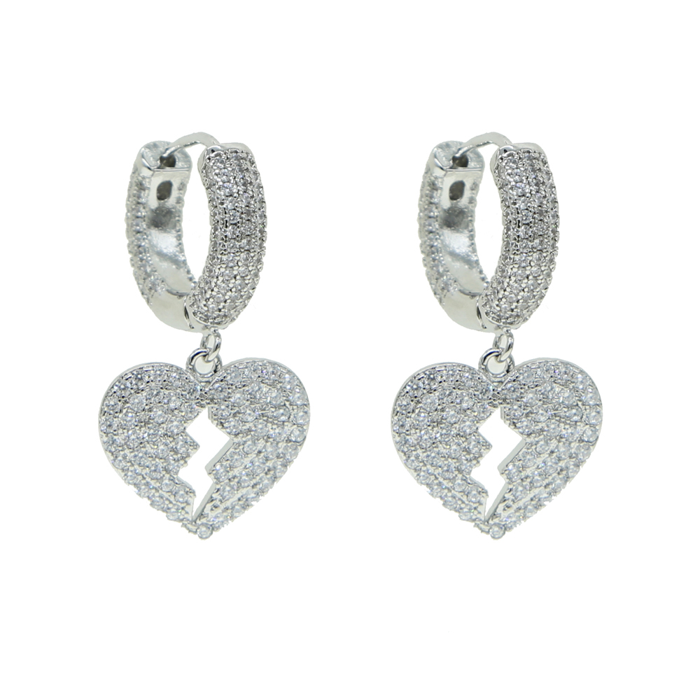 2025 New style Cracked Heart Earring Full Iced Out Bg Pave Cubic Zircon CZ Fashion Hip Hop Men Women Lady Jewelry 57ce