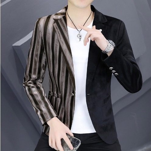 Men's Suits Blazers mens stripe printing spring blazer jacket top Slim Fit Suit Casual One buckle coat 230705