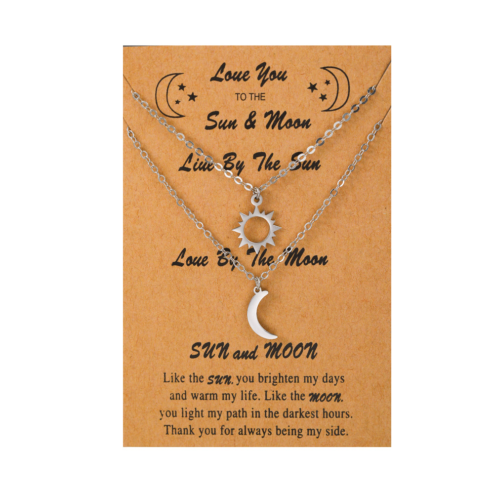 Antique Silver Moon and Sun Pendant Necklace for Women Gift