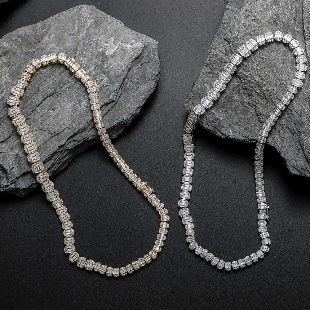 New Gradual Size Cubic Zircon Tennis Chain Necklace Choker Hip Hop Mens Womens Tennis Chains Splice Baguette Cz Zirconia Maimi Rapper Wolf Tide Jewele