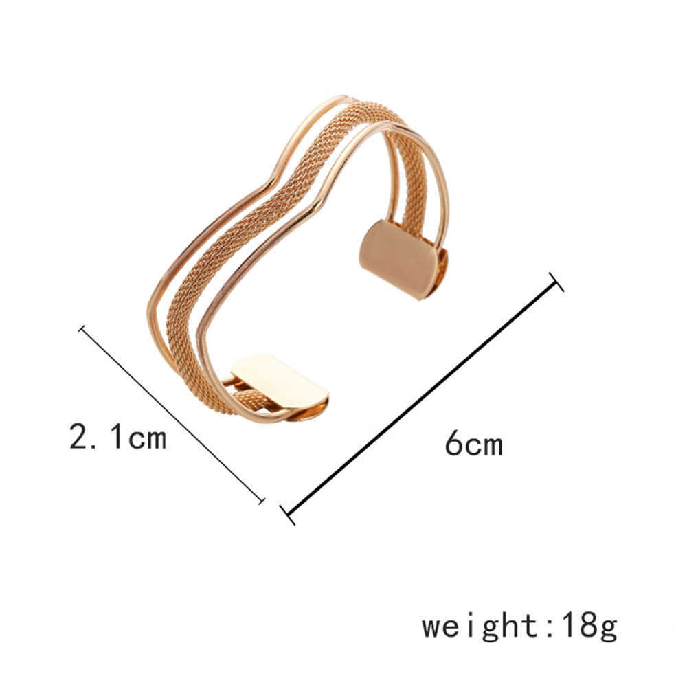Wolf Tide V-shaped 3 Layers Hollow Bangle Bracelet For Women Open Cuff Adjustable Fashion Personality Exit Trend High Grade Gold Color Metal Mesh Chai