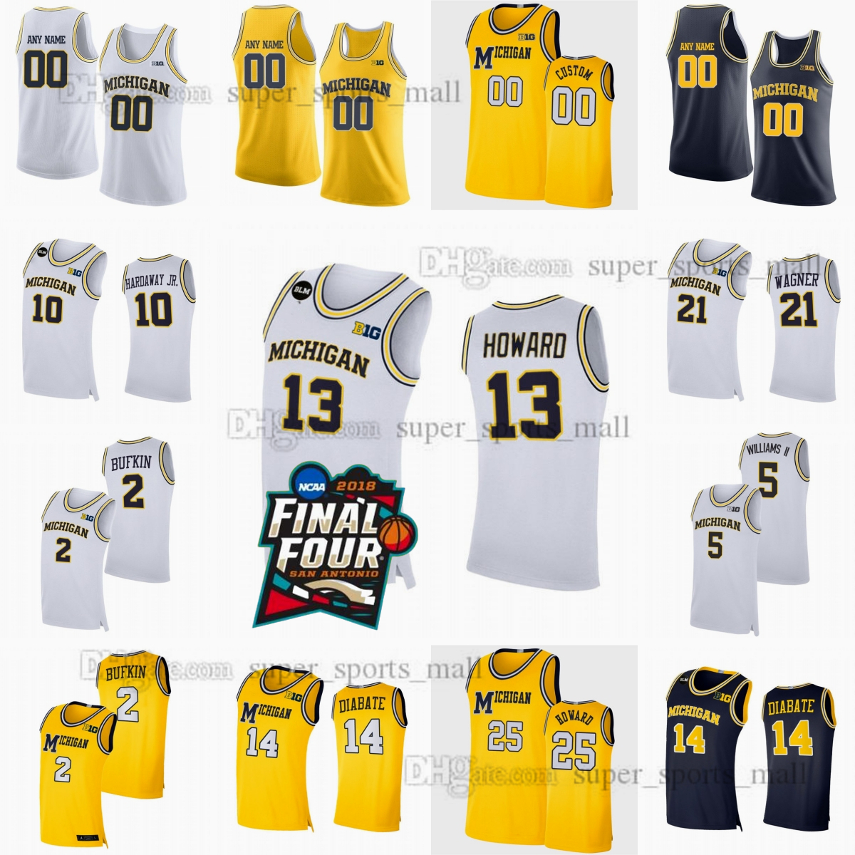Custom XS-6XL NCAA Michigan Wolverines College Basketball JerseyS 2 Bufkin 5 Terrance Williams II 32 Tarris Reed Jr. 13 Jett Howard 42 Will Tschetter 11 Isaiah Barnes
