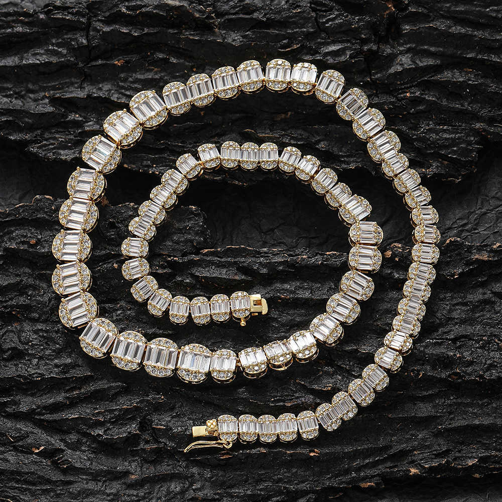 New Gradual Size Cubic Zircon Tennis Chain Necklace Choker Hip Hop Mens Womens Tennis Chains Splice Baguette Cz Zirconia Maimi Rapper Wolf Tide Jewele