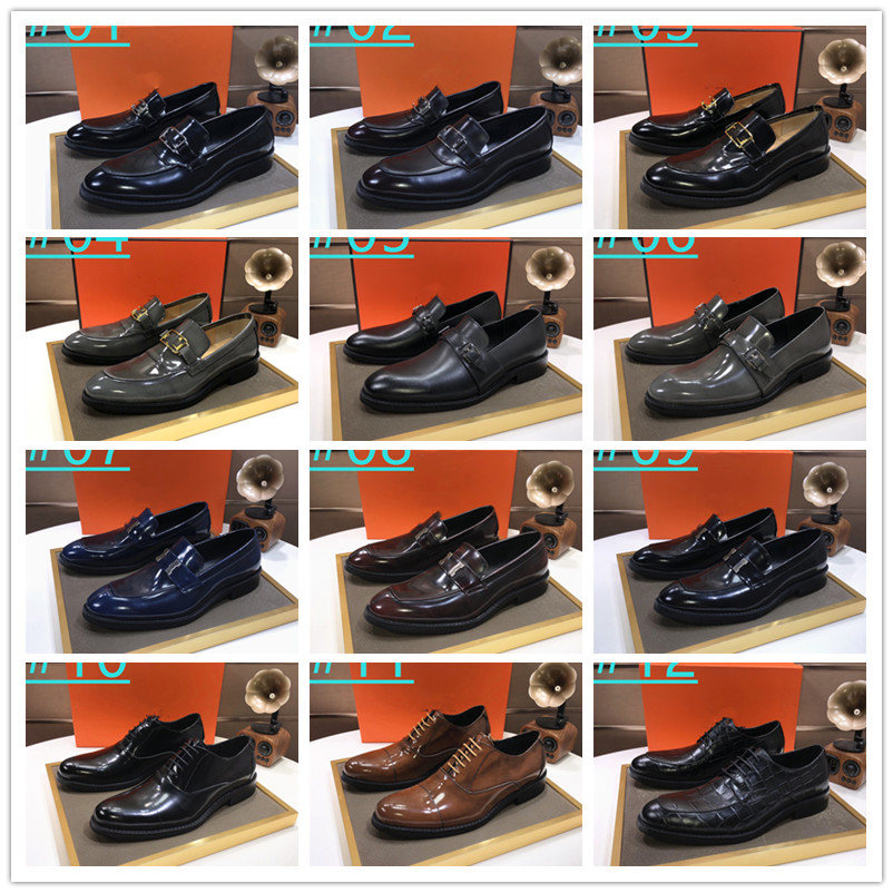 36 Model H Men Fashion Loafers Pointed Toe Shoes Casual Breathable PU Rubber Sole Flat Wedding Dress Shoes size 38-45